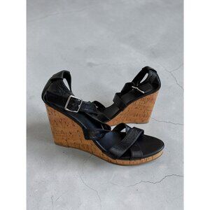 COLE HAAN Black Leather Cork Wedges Size 11